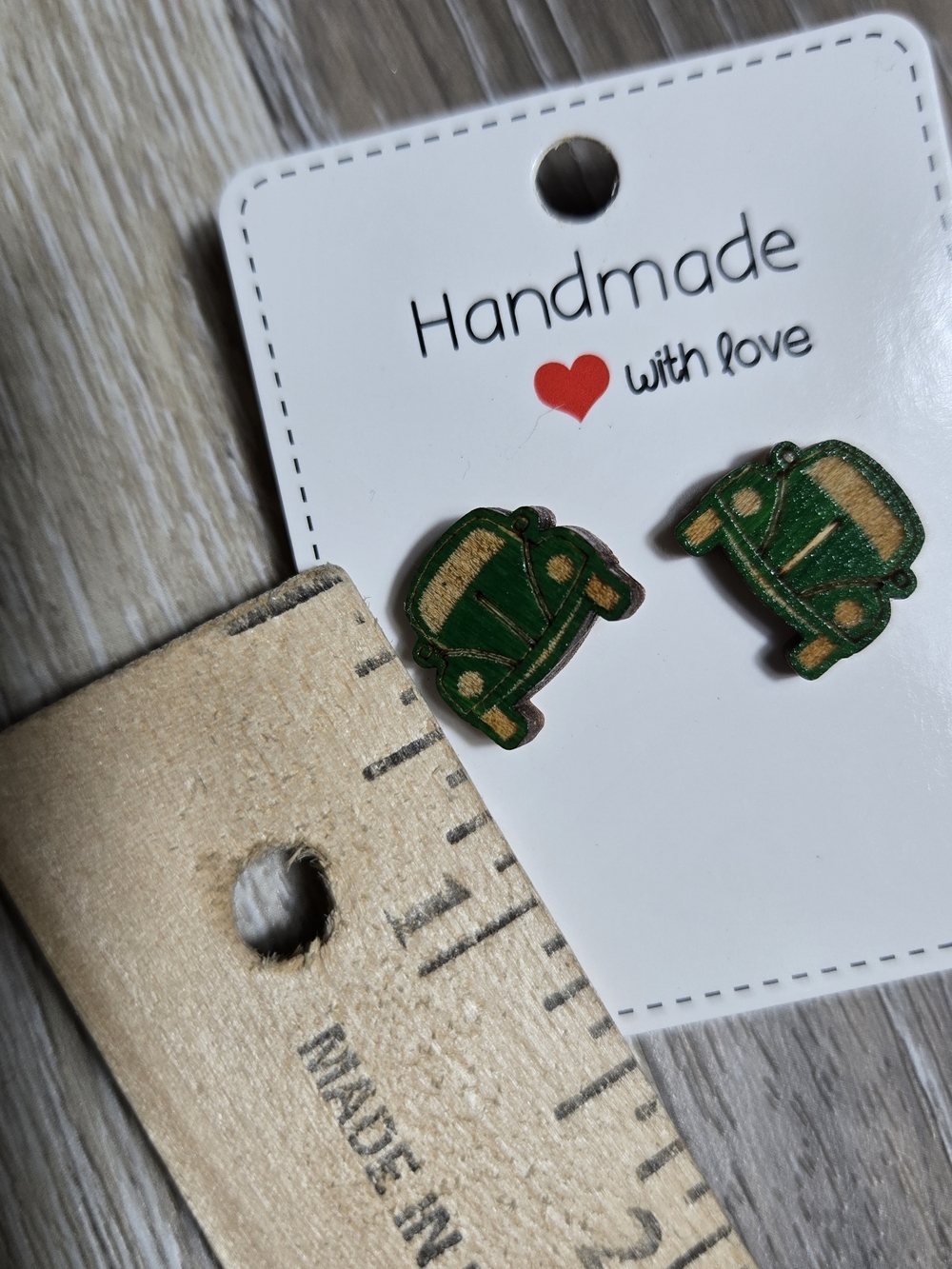 Vintage Hippy Handmade Green VW Classic Car Stud Earrings - Picture 5 of 5